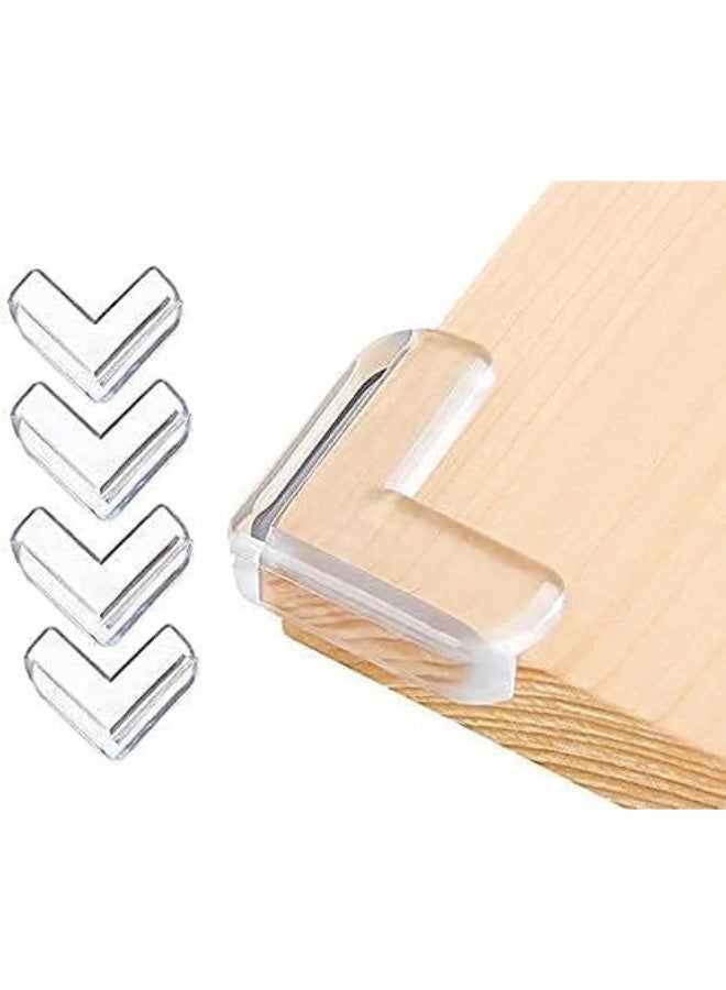 واقيات زوايا سيليكون شفافة لسلامة الأطفال - عبوة من 4 قطع على شكل حرف L، ذاتية اللصق ومقاومة للصدمات، مناسبة للطاولات والأدراج وحواف الأثاث. - Image 1